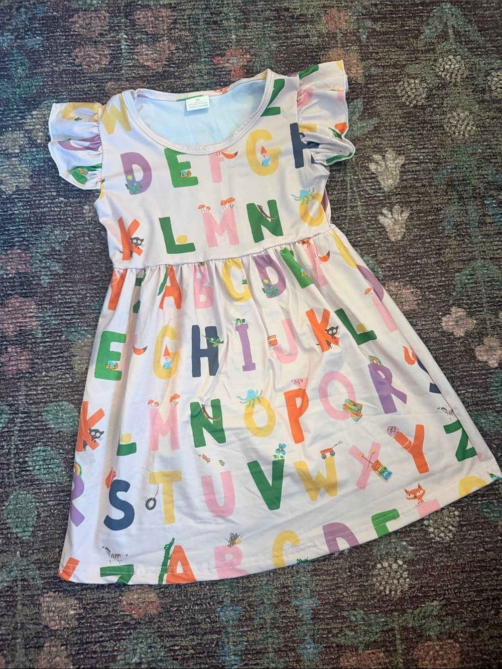 Multicolor Alphabet Print Flutter Sleeve Dress